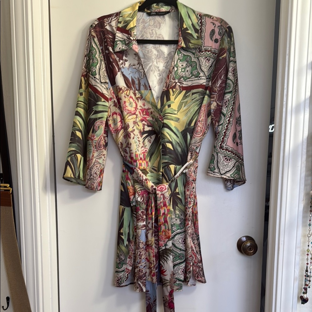Multicolor Patterned Wrap Dress
